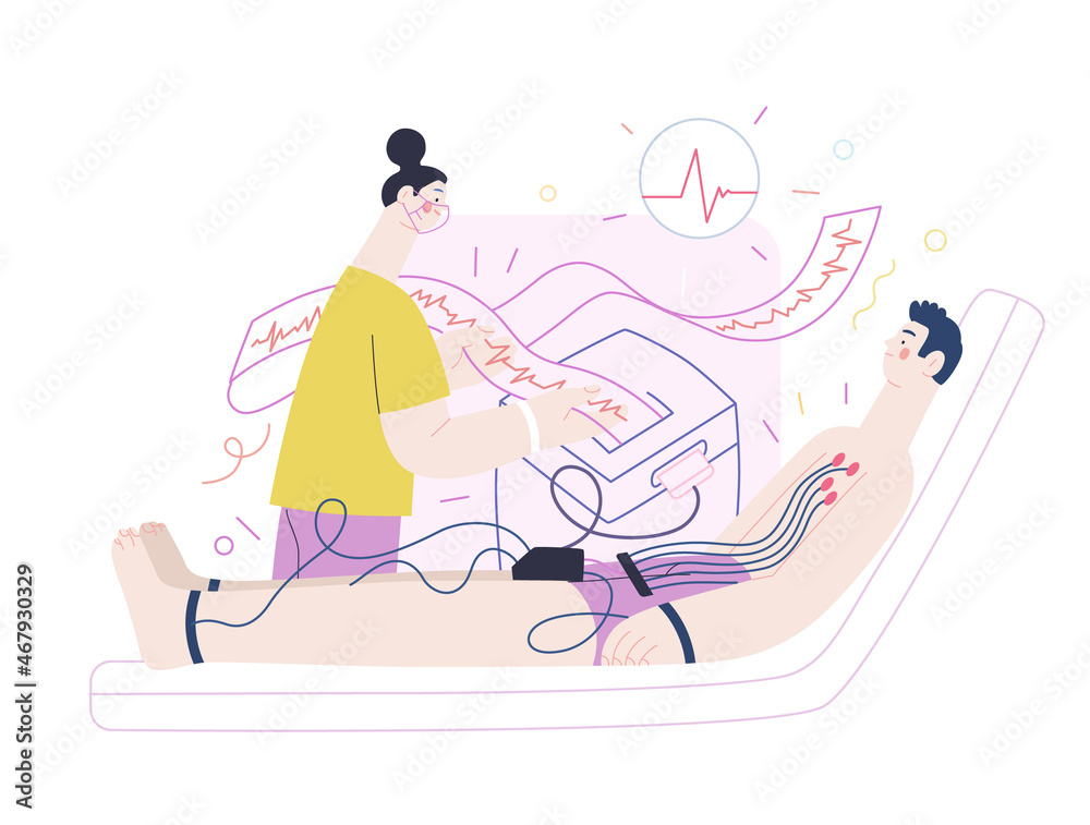 ECG electrocardiography - medical tests illustration. Flat vector ECG electrocardiography - medical tests illustration. Flat vector