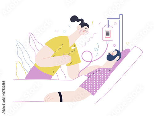 Nursing care - medical insurance illustration. Flat vector