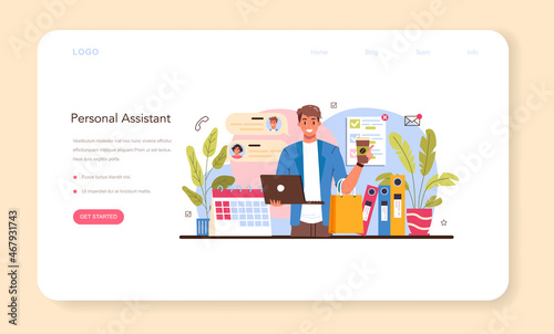 Secretary web banner or landing page. Receptionist answering calls