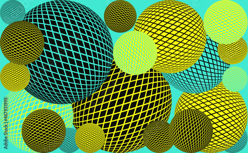 abstract floating net balls in blue yellow black © L.Dep