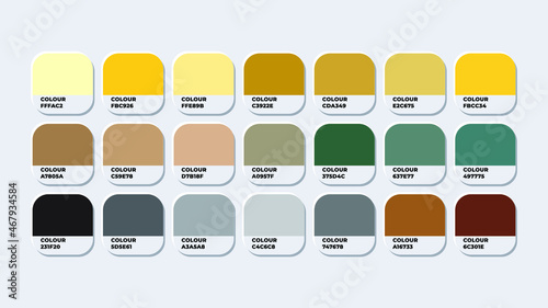 Pantone Colour Palette Catalog Samples metal in RGB HEX. Neomorphism Vector