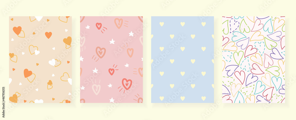 Romantic lively heart seamless pattern cards set in trendy square art templates for cute love and Valentine theme Romantic lively heart seamless pattern cards set in trendy square art templates for cute love and Valentine theme
