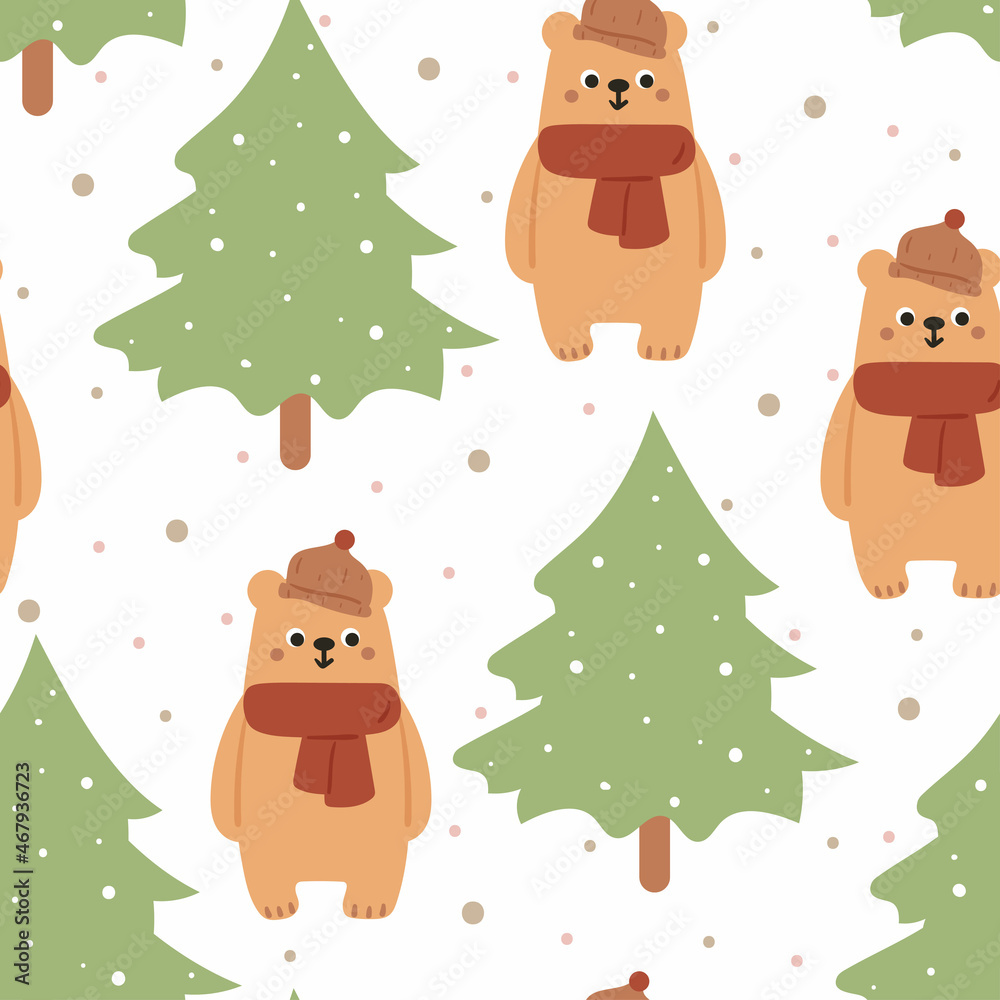 cute seamless pattern with cute cartoon of bear and plant. for fabric print and textile, kids wallpaper cute seamless pattern with cute cartoon of bear and plant. for fabric print and textile, kids wallpaper