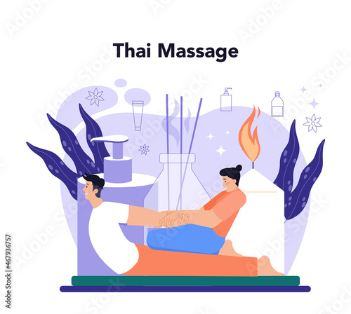 Thai masseur concept. Spa procedure in beauty salon. Massage back