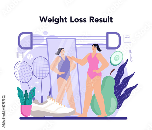 Slimming process. Person losing weight with fitness exercise and healthy