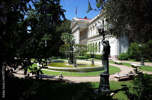 Santiago, Chile - 25 November, 2018: Beautiful park near Santiago former National Congress Headquarters building