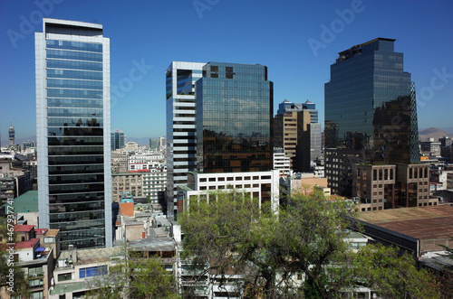 Santiago, Chile - 26 November, 2018: Modern buildings of city center viewed from Santa Lucia Hill