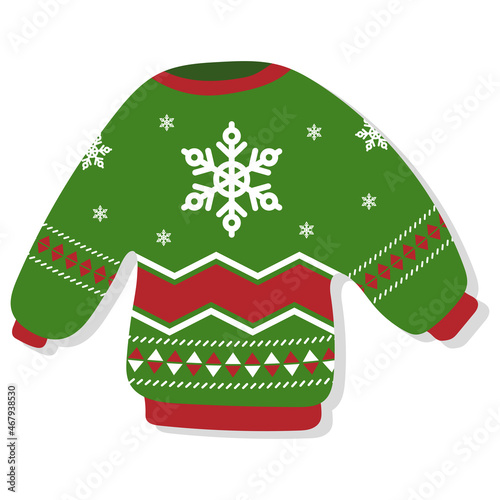 Christmas sweater with snowflake vector cartoon illustration isolated on a white background.