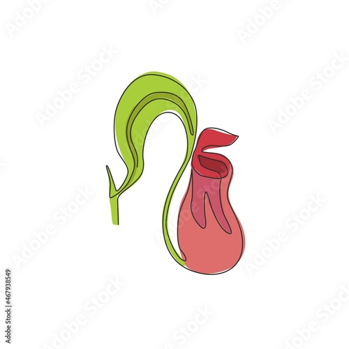 One continuous line drawing of beauty fresh nepenthes for home wall art decor poster print. Decorative tropical pitcher plant concept for invitation card. Single line draw design vector illustration