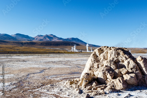 Landscape of El Tatio geothermal field with geyers in the Andes mountains, Atacama, Chile photo