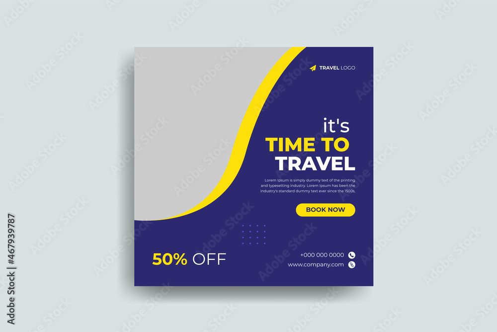 Travel promotion social media post or travelling business instagram square web banner template.