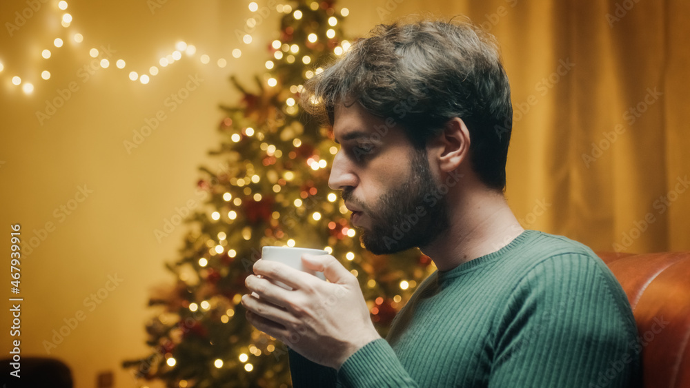 Drinking tea in Christmas mood Drinking tea in Christmas mood