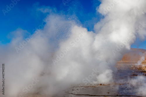 Landscape of El Tatio geothermal field with geyers in the Andes mountains, Atacama, Chile