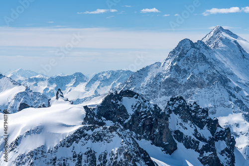 Fototapeta Naklejka Na Ścianę i Meble -  Switzerland, Panoramic view on Snow Alps and Blue Sky around Titlis mountain