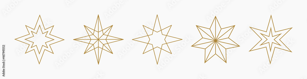 Gold Christmas stars line icons. - obrazy, fototapety, plakaty 