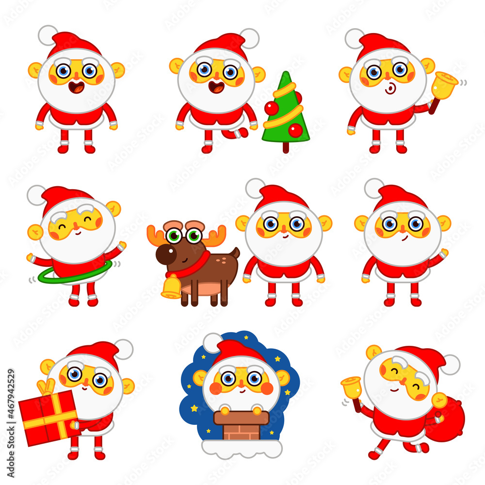 funny-santa-claus-in-actions-vector-cartoon-christmas-characters-set