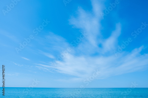 Sea beauty, Nature panorama. Peaceful harmony. Azure glaze of water and clear blue sky in sunny daylight.
