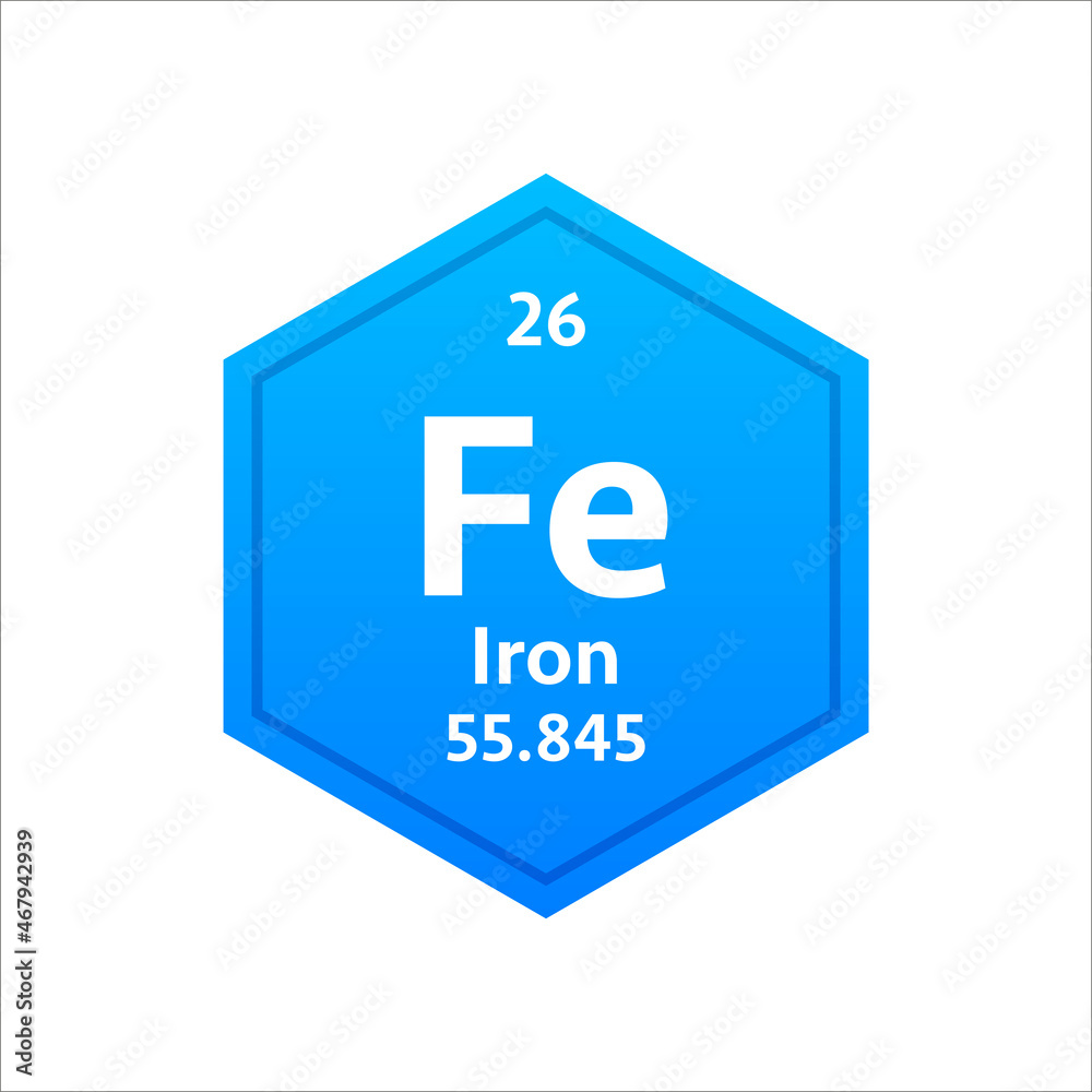 Iron symbol. Chemical element of the periodic table. Vector stock illustration. Iron symbol. Chemical element of the periodic table. Vector stock illustration.