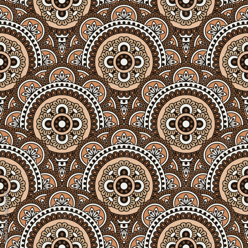 Abstract seamless mandala background. Texture in brown and gray colors. Oriental pattern for design  fashion print  scrapbooking