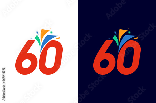 Number 60 firework logo design for anniversary or event