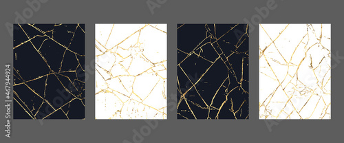 Gold kintsugi template design vector. Luxury golden marble texture with lines. Crack pattern for wallpaper, home design, wallpaper, cover photo