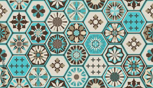 Seamless geometric pattern in retro style. Hexagonal tile pattern.