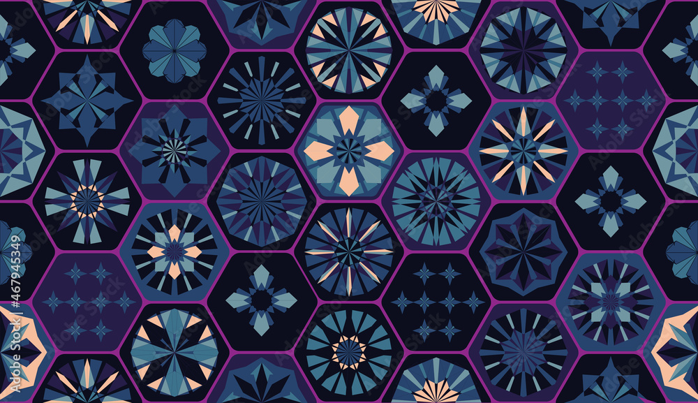 Seamless geometric pattern in retro style. Hexagonal tile pattern. Seamless geometric pattern in retro style. Hexagonal tile pattern.