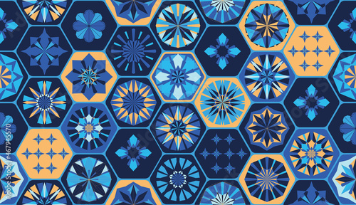 Seamless geometric pattern in retro style. Hexagonal tile pattern.