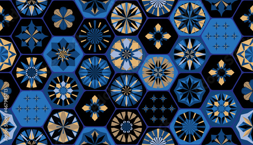 Seamless geometric pattern in retro style. Hexagonal tile pattern.