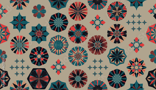 Seamless geometric pattern in retro style. Hexagonal tile pattern.