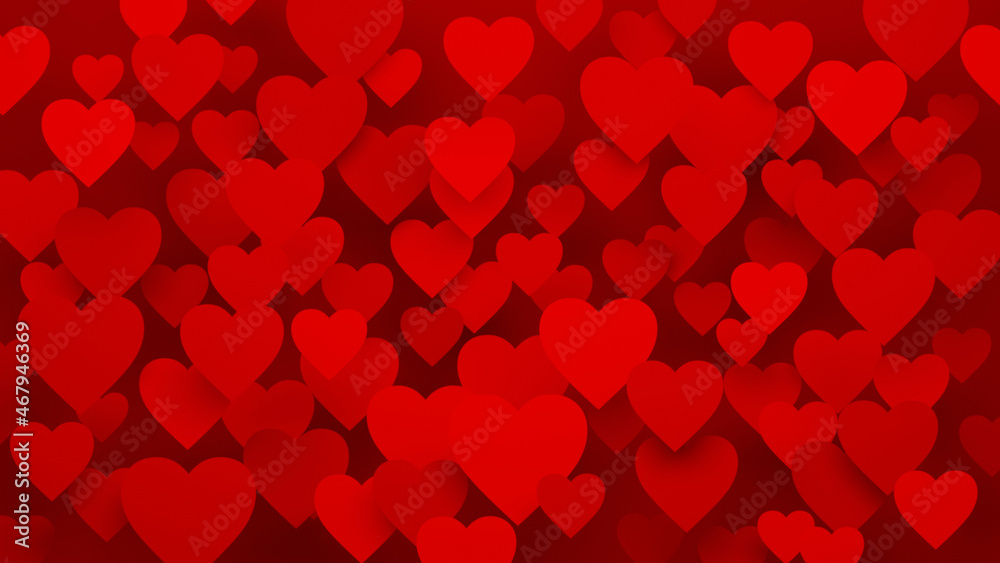 3D render of red hearts on dark red background