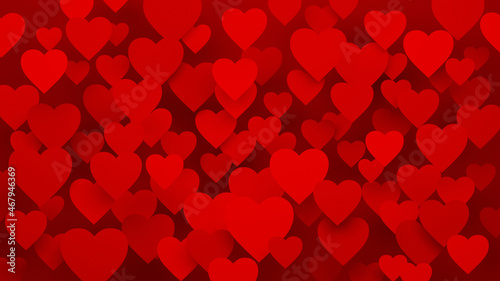 3D render of red hearts on dark red background
