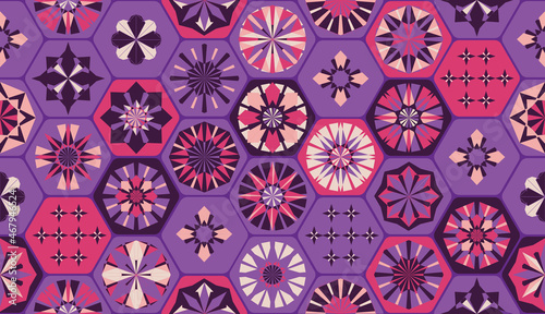 Seamless geometric pattern in retro style. Hexagonal tile pattern.