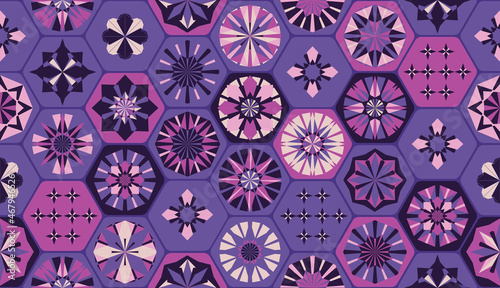 Seamless geometric pattern in retro style. Hexagonal tile pattern.