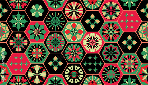 Seamless geometric pattern in retro style. Hexagonal tile pattern.