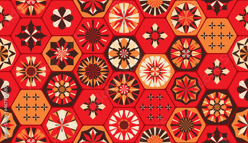 Seamless geometric pattern in retro style. Hexagonal tile pattern.