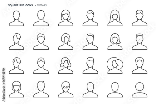 Avatars related square line vector icon set. photo