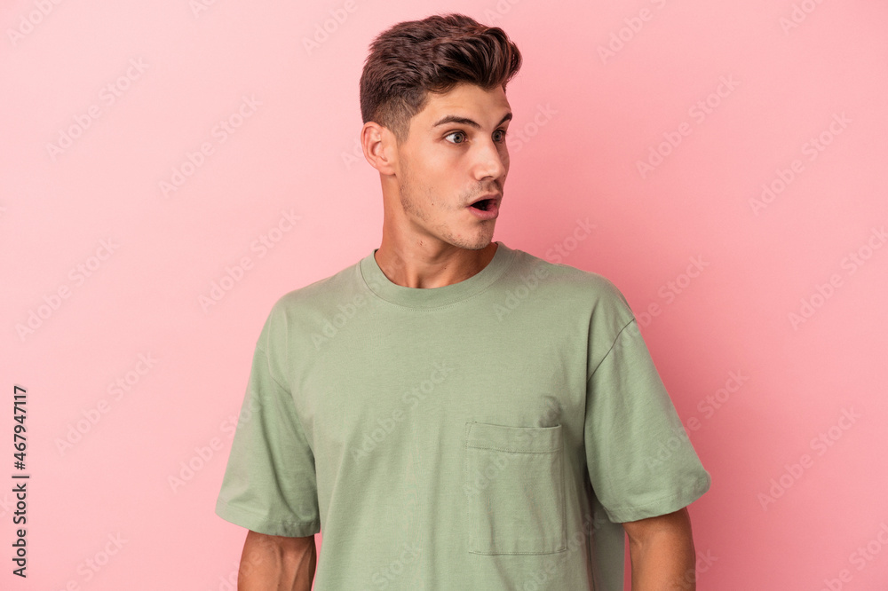 custom made wallpaper toronto digitalYoung caucasian man isolated on pink background being shocked because of something she has seen.