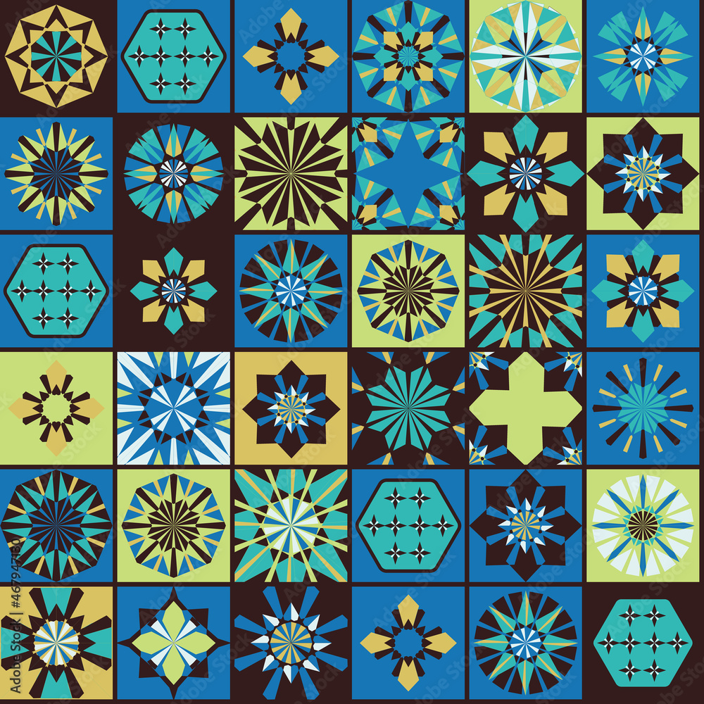 Seamless geometric pattern in retro style. Hexagonal tile pattern. Seamless geometric pattern in retro style. Hexagonal tile pattern.