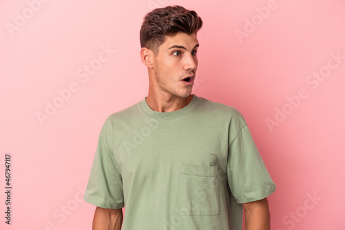 Wallpaper Mural Young caucasian man isolated on pink background being shocked because of something she has seen. Torontodigital.ca