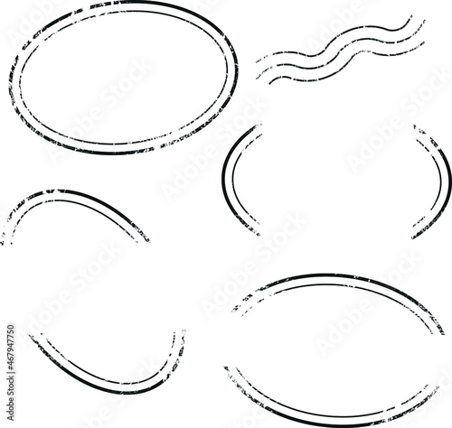 Set of vector oval stamps without text. Elements isolated on white background. Editable color.