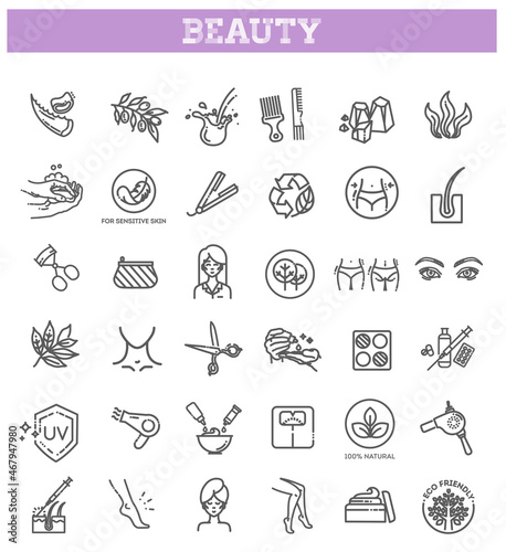 Beauty vector outline icons set. Beauty treatment © tettygreen