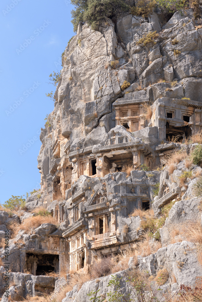 Rock-cut tombs in Myra. Demre, Turkey