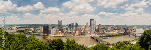Panorama of Pittsburgh PA cityscape with river