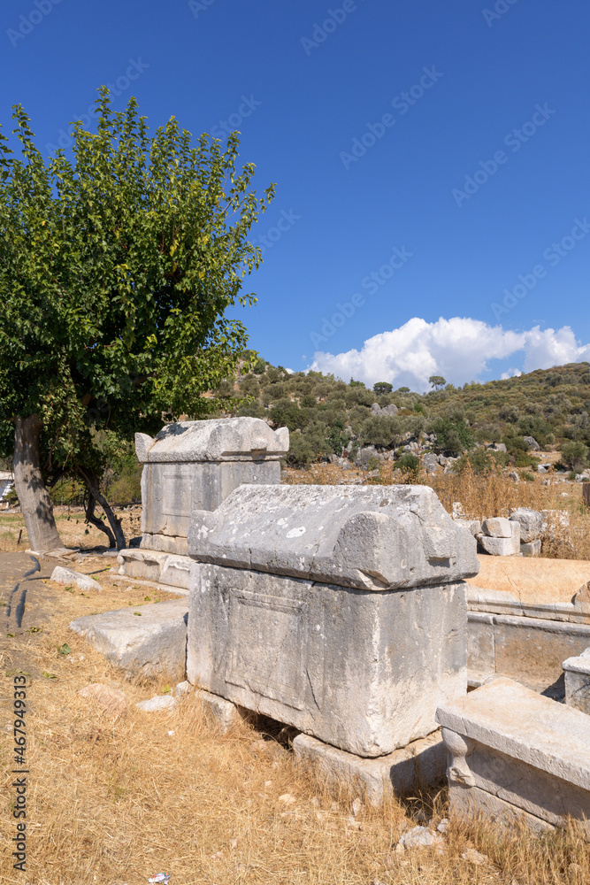 Lycian sarcofagus tomb in ancient city Patara. Lycian sarcofagus tomb in ancient city Patara.