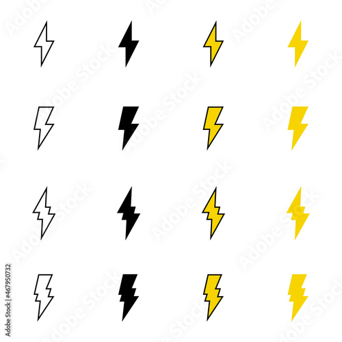 Lightning bolt icon set. Thunder collection icons