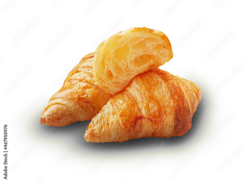 Pieces of croissant for breakfast on a white background