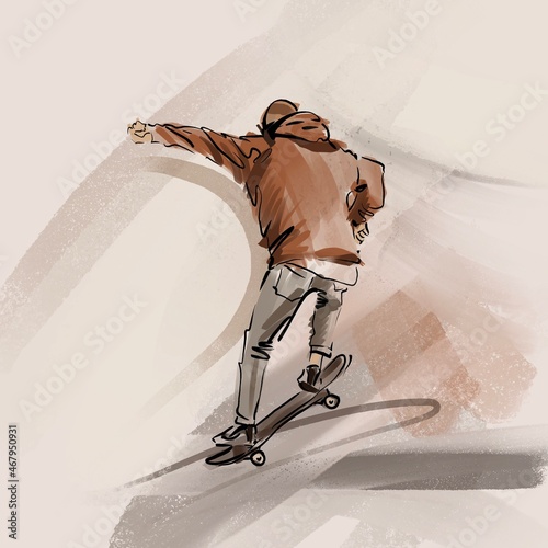Urban boy with a skateboard. Young boy riding in the park on a skateboard