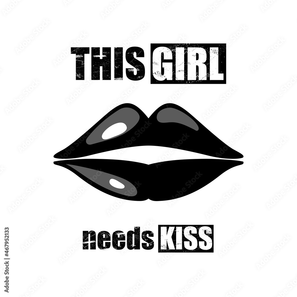 Naklejka premium Kiss graphics slogan isolated on white background. Trendy hand drawn typography for web site, label, poster, placard and t shirt print template. Creative art concept, vector illustration