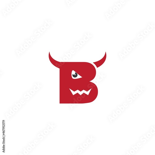 B initial letter with devil horn